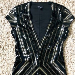 Express Geometric Sequin Deep V Mini Sheath Dress